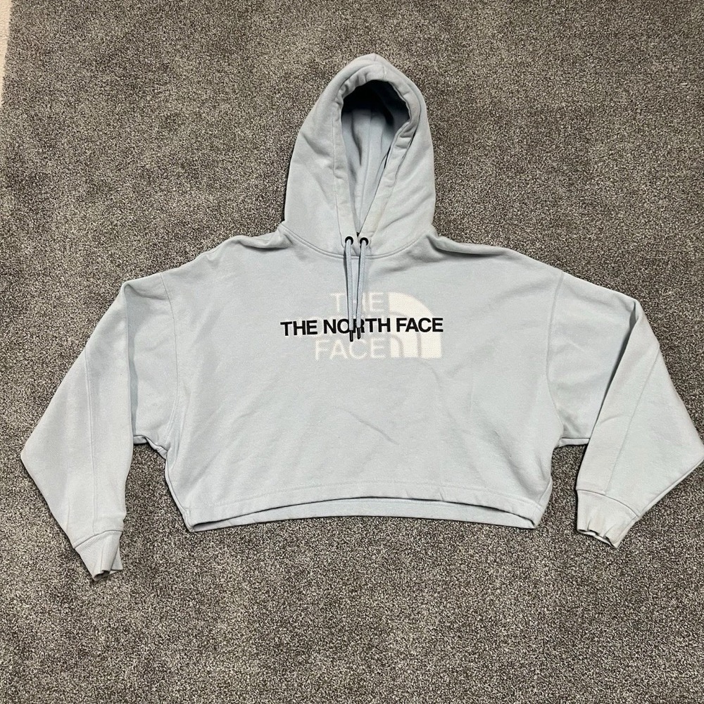 The North Face Womens Cropped Hoodie Medium Blue Logo Pullover